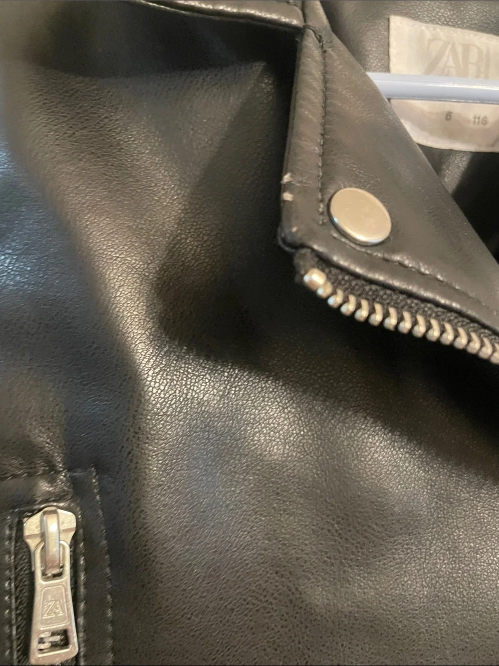 Zara Girls Black Faux Leather Moto Jacket Size 6 Biker Jacket